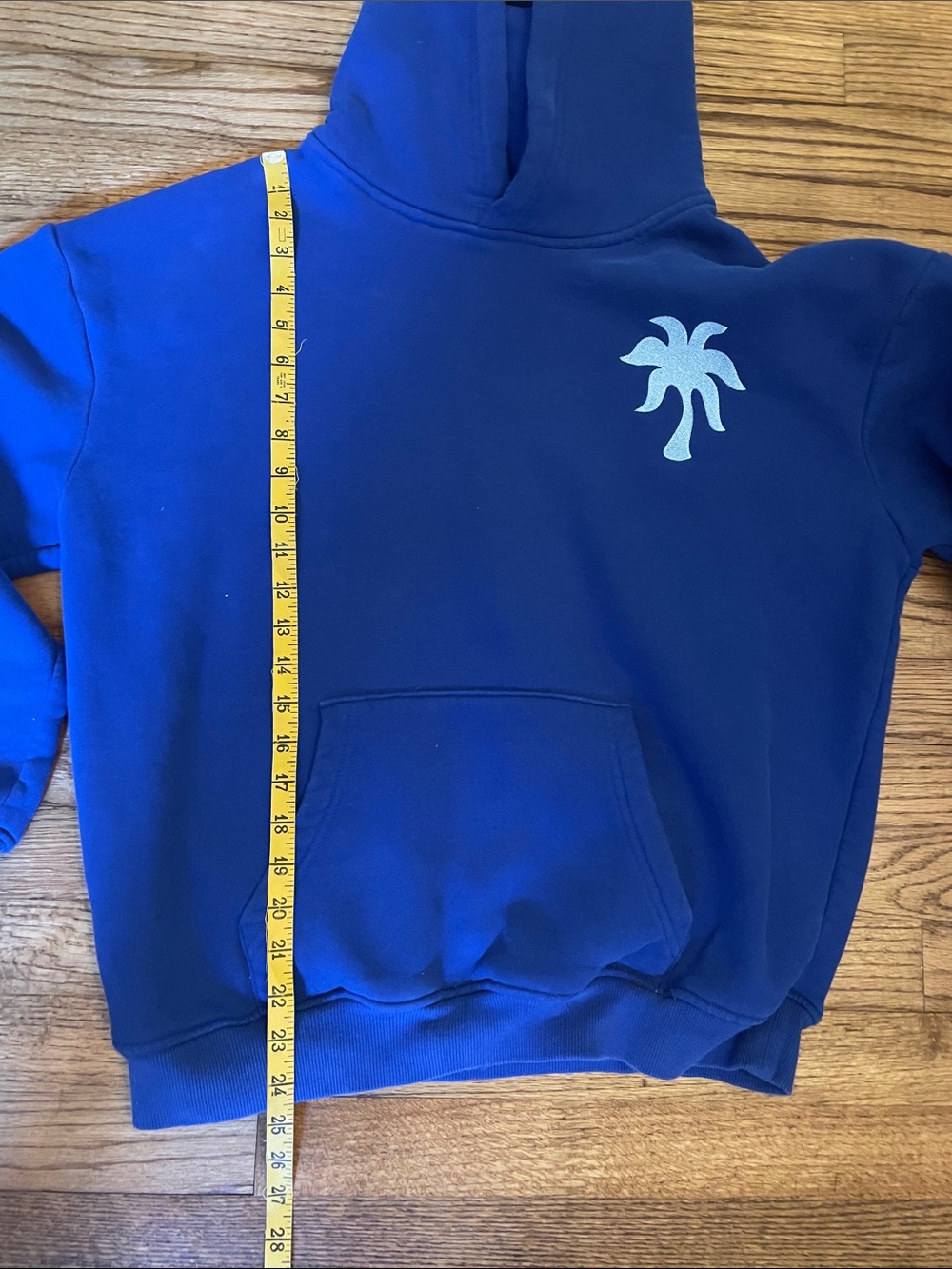 Royal Blue Pink Palm Puff Embroidered Pullover Hoodie SzS - Picture 7 of 9